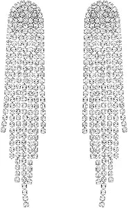 Mlouye 3.3"L Rhinestone Earrings Dangling Long Fringe Crystals Chandelier Dangle Drop Earrings For Women