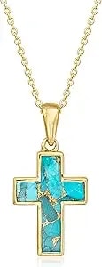 Ross-Simons Turquoise Cross Pendant Necklace In 18kt Gold Over Sterling. 18 Inches