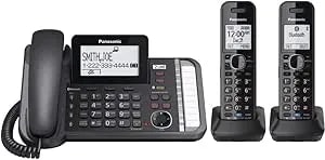 Panasonic 2-Line Corded Phone/Cordless Phone System With 2 Handsets - Answering Machine, Link2Cell, 3-Way Conference, Call Block, Long Range DECT 6.0, Bluetooth - KX-TG9582B (Black)