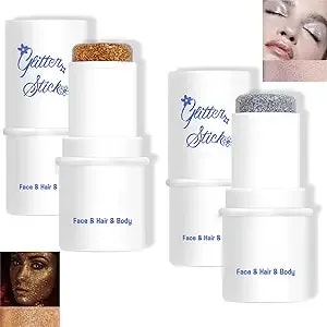 2pcs-Body Glitter Stick,Chunky Glitter Gel For Face Body Hair,Sparkling Holographic Mermaid Sequins Paint Multiuse Makeup Glitter Gel Gold And Silver