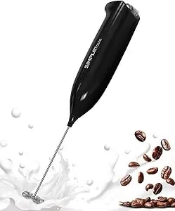 Simpletaste Milk Frother Handheld Electric Foam Maker Battery Operated - Drink Mixer With Stainless Steel Whisk For Cappuccino, Bulletproof Coffee, Latte, Midnight Black, Without Stand