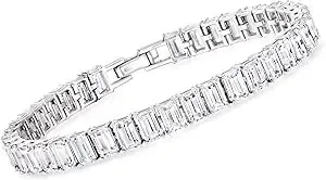 Ross-Simons 20.00 Ct. T.W. Emerald-Cut Cz Tennis Bracelet In Sterling Silver