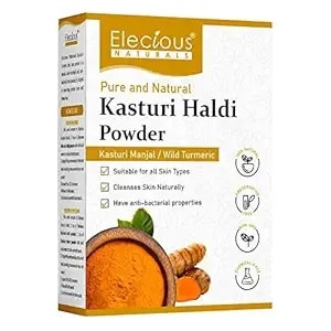 Elecious Kasturi Haldi Powder For Natural Finish Face Wild Turmeric Powder For Glowing Skin Kasturi Manjal For All Skin Types 100% Natural, Chemical-Free, Perseverative-Free (Brown) 3.5 Ounce