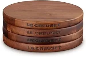 Le Creuset Enameled Cast Iron Gourmand Collection Set Of 4 Petite Magnetic Wooden Trivet, 5.5"