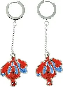 Marvel Spider-Man Earrings Upside-Down Spidey Huggie Clicker Hoop Dangle Jewelry
