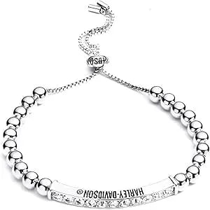 Harley-Davidson Women'S 10 In. Metal Bead & Stones Adjustable Slider Bracelet