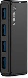 Belkin 4-Port Usb 3.0 Hub – Superspeed Powered Station With 5 Gbps Data & Charging, Compact Desktop Adapter For Laptops, Iphone Chargers, Printers, Storage Devices – Black