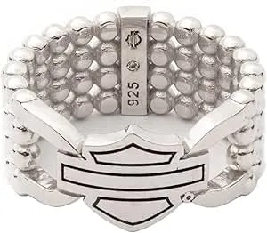 Harley-Davidson Women'S Bar & Shield Round Stack Beaded Texture Ring, Silver