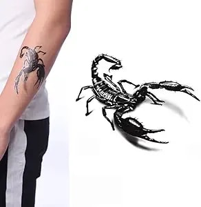 3d Scorpion Temporary Tattoos Sticker For Men Black (2 Sheets)