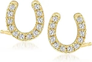 Ross-Simons 0.10 Ct. T.W. Diamond Horseshoe Stud Earrings In 18kt Gold Over Sterling
