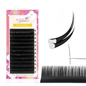 Yelix Flat Eyelash Extensions Black C/D Curl 8-15mm Mixed Length, Easy To Apply Soft Flat Lash Extensions Suitable For Long-Lasting Wear For Salon Lash Artists (0.2 Thickness 8-15mm, D Curl)