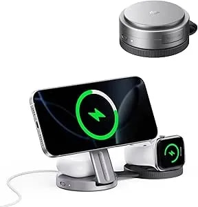 Ef Ecoflow Rapid Mag 3-In-1 Magnetic Wireless Charging Station, qi2.2 25w Foldable Magsafe Charger Stand For Iphone 17/16/15, Apple Watch & Airpods, Travel-Ready, With 45w Adapter, Black