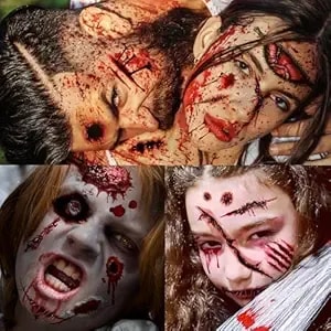 Cerlaza Halloween Decorations, Zombies Fake Scars Temporary Tattoos Halloween Makeup Kit, Horror Movie Large Scar Wound Tattoo Party Accessories, Scary Chucky Vampire Costumes For Adults
