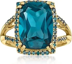 Ross-Simons 9.75 Carat London Blue Topaz And .30 Ct. T.W. Blue Diamond Ring In 14kt Yellow Gold
