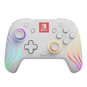 Pdp Afterglow Wave Enhanced Wireless Nintendo Switch Pro Controller, 8 Colors Rgb Led, Dual Programmable Gaming Buttons, 40 Hour Rechargeable Battery Power, Officially Licensed By Nintendo: White