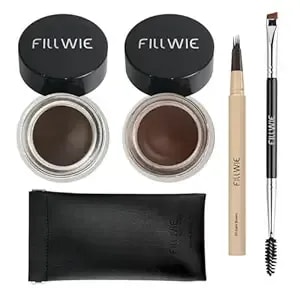 2 Pack Eyebrow Pomade Stamp & 4-Tip Liquid Eyebrow Pen Kit, Dual Brow Colors With Angled Spoolie Brush & Pu Travel Pouch – Long-Lasting, Waterproof, Natural Look (Dark Brown + Chocolate)