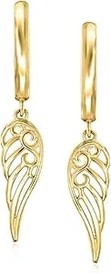 Ross-Simons Italian 14kt Yellow Gold Angel Wing Drop Earrings
