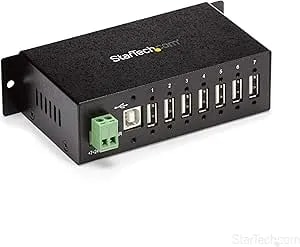 Startech.Com 7-Port USB 2.0 Hub - Metal Industrial USB-A Hub With ESD Protection & 350W Surge Protection - Din Rail, Wall Or Desk Mountable - TAA Compliant USB Expander Hub (ST7200USBM)