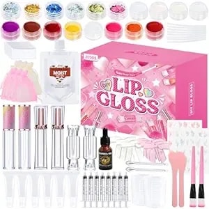 Jcoos Lip Gloss Making Kit, Lip Gloss Set For Teens Tweens Girls Woman Lip Kit Fun Diy Lipgloss Making Kit, Make Your Own Lip Gloss Kit, Moisturizing Glitter Kids Gifts Stuff For Beginner Women Girls