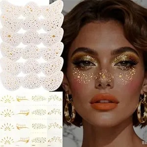 Glitter Freckle Stickers,Face Temporary Tattoos For Festival,Party,Cosplay,Daily Makeup Sparkly Gold Silver Star Dot Designs For Women Girls
