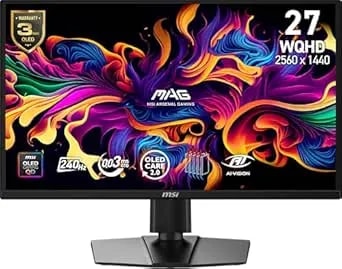 Msi MAG 272QP QD-OLED X24 27-Inch 2560 X 1440 (QHD) Gaming Monitor, 240Hz, Adaptive-Sync, HDMI, Displayport, VESA Mountable, Tilt, Height Adjustable, Speaker, 0.03ms, Black