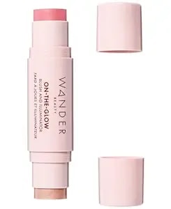 Wander Beauty On-The-Glow Blush And Illuminator - Petal Pink/Nude Glow - 7-In-1 Hydrating Cream Blush & Highlighting Stick - Stick Blush For Cheeks, Lip, & Body - Highlighter Makeup & Blush - 0.4 Oz