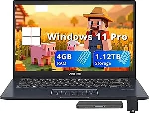 Asus Vivobook Go 14" Fhd Laptop, Intel Celeron n4500, 4gb Ram, 1.12tb Storage (128gb Emmc + 1tb Docking Station Set), Intel Uhd Graphics, Number Pad, Hd Camera, Wi-Fi 5, Windows 11 Pro, Star Black