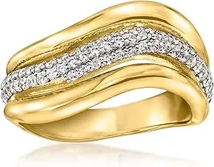 Ross-Simons 14kt Yellow Gold-Plated Wave Ring With .70 Ct. T.W. Czs