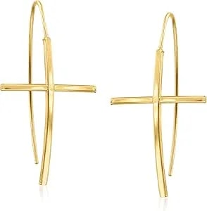 Ross-Simons 14kt Yellow Gold Curved Cross Drop Earrings