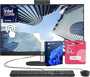Hp 27" Fhd Touchscreen Intel Ultra 7 Ai Business All-In-One Desktop, 27" Fhd Touchscreen, Intel Ultra 7 255u, 32gb ddr5 Ram, 2tb Ssd, Hdmi, Wi-Fi 6, w11p, Bundle With Adata 64gb Usb Flash Drive