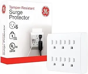 Ge 6-Outlet Surge Protector Wall Tap, 440 Joule Rating, Outlet Adapter, Automatic Shutdown Technology, Great Surge Protector For Holiday Lighting, Decorations, 3 Prong Outlet, White, 37155