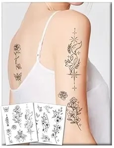 Semi Permanent Tattoos, 2 Sheets Realistic Floral Fox & Butterfly Temporary Fake Tattoo Stickers For Women, Lasts 1-2 Weeks For Arm Neck, Waterproof Non-Reflective Body Art For Summer Party