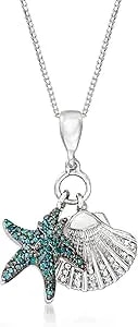 Ross-Simons 0.25 Ct. T.W. Blue And White Diamond Sea Life Pendant Necklace In Sterling Silver