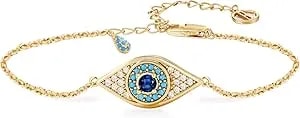 Cicy Bell Evil Eye Bracelets 18k Gold Plated Turquoise Zirconia Link Bracelets Trendy Jewelry Gift For Women Adjustable 5.9" With 1.9'' Extender