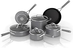 Ninja Neverstick Professional Hard-Anodized 10 Piece Pots & Pans Set, Nonstick Cookware Set, Durable, Oven Safe To 500°F, Slate Grey, c39500