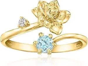Ross-Simons Daffodil Flower/March Birthstone Ring With .20 Carat Aquamarine And Single Lab-Grown Diamond In 18kt Gold Over Sterling