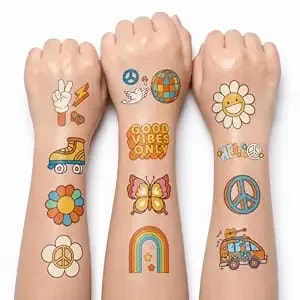 Groovy Temporary Tattoos For Kids, 60 Pcs Party Favors - Pre-Cut Groovy Tattoos For Goodie Bags, Birthday Party Favors, Classroom Rewards, And Kids Prizes