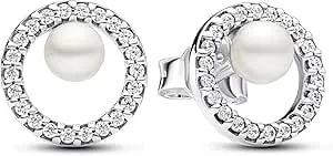 Pandora Treated Freshwater Cultured Pearl & Pavé Halo Stud Earrings 293154c01