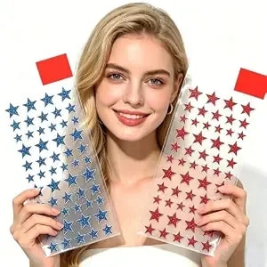 Independence Day Face Stickers 2pcs Red Blue Glitter Star Face Body Makeup 4th Of July Patriotism Day Parade Party Decorations For Women Men