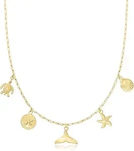 Ross-Simons 18kt Gold Over Sterling Sea Life Charm Paper Clip Link Necklace