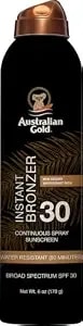 Australian Gold Continuous Spray Sunscreen With Instant Bronzer Spf 30, Immediate Glow & Dries Fast Water Resistant Nongreasy Oxybenzone Free Cruelty Free, Bronzer New, Orange, 6 Oz