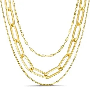 Nautica Mirror Box Paper Clip Chain Necklace Set For Women 14k Yellow Gold Plated Alloy 16-26 Inches