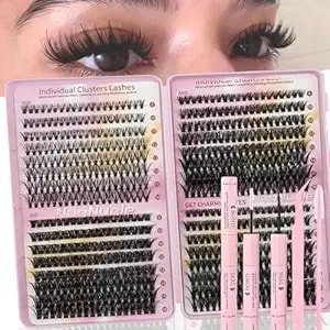 Lash Clusters Kit Natural Short Wispy Eyelash Clusters 8-16mm Clear Band Cluster Lashes Extensions Kit 640pcs Dd-Curly Daily Exquisite Eyelashes(30d&60d&80d, 0.07d, 8-16mm, Kit)