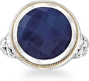 Ross-Simons 15.00 Carat Sapphire Bali-Style Ring In Sterling Silver And 18kt Yellow Gold