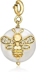 Ross-Simons 6-13mm Cultured Coin Pearl And .10 Ct. T.W. White Topaz Bumblebee Charm With Citrine In 18kt Gold Over Sterling