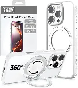 Black+Decker 360°Spin Magnetic Stand For Iphone 16 Pro Max Case, White