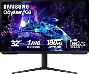 Samsung 32-Inch Odyssey g3 (g30d) Series Fhd Gaming Monitor, 1ms, 180hz, Amd Freesync, Adjustable Stand, Black Equalizer, Virtual Aim Point, Eye Saver Mode, Flicker-Free, ls32dg302enxza
