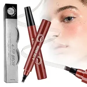 Microblading Eyebrow Pencil, 2025 Upgraded 3d Waterproof 4 Tip Magic Eyebrow Pencil, Natural Gap Filling Eyebrow Makeup Contouring Pen Long-Lasting Fine Stroke Eye Brow Pen (Red Brown)