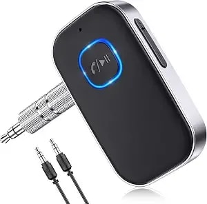 Comsoon Bluetooth Receiver For Car, 3.5mm Aux Bluetooth Car Adapter - Noise Cancelling, Wireless Audio Receiver For Home Stereo/Wired Headphones, Hands-Free Call, 16h Battery Life, Black+Silver