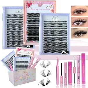 Bamylash Diy Cluster Lash Extension Kit, Professional Volume Eyelash Set, Black (30p+40p+60p Lash Set)